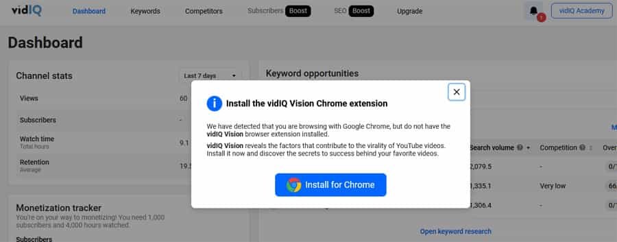 Install the VIDIQ version chrome extension